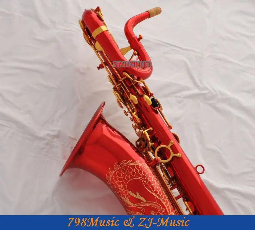Support Professional Red Lacquer and Lacquer Gold Baritone Saxophone Sax High F# W/Leather Case