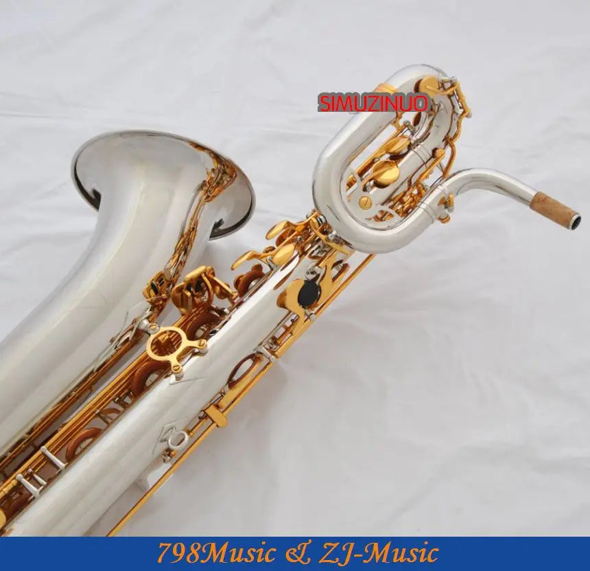 Support Professional Silver and Gold Plated Baritone Saxophone Sax High F#  Leather Case