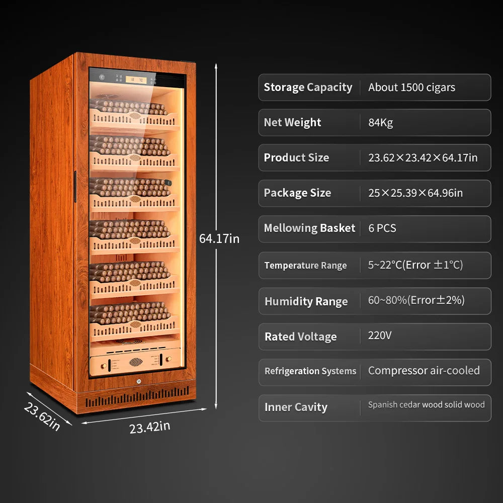 Technical Cigar Humidor Cedar Wood Moisturizing Cabinet Constant Temperature Humidity Air-cooled Frostless Refrigerator 168W1