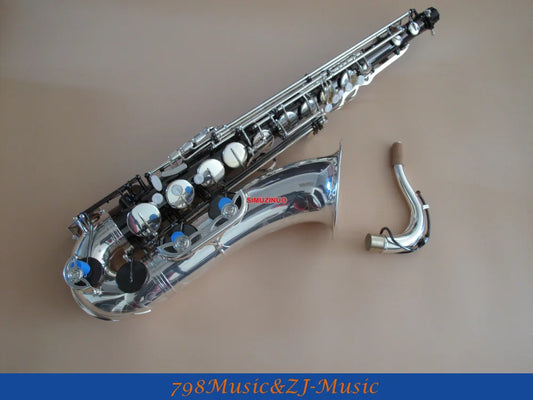 Tenor Sax saxophone Natural abalone shell With Case Silver and Black Nickel