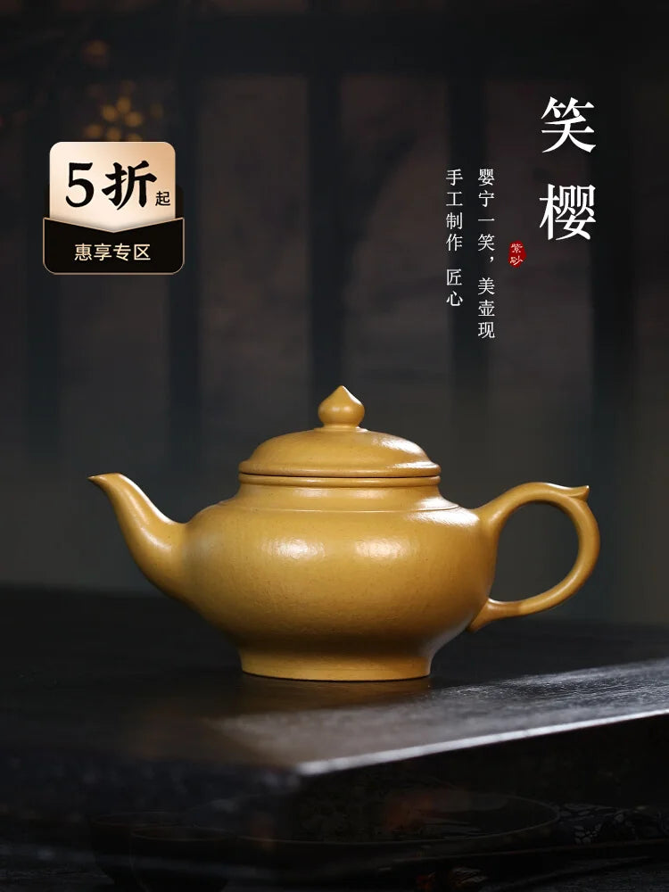 Tibetan Pot World Yixing Purple Sand Pure Handmade Household Te Raw Gold Section Mud Tea Set Laughing