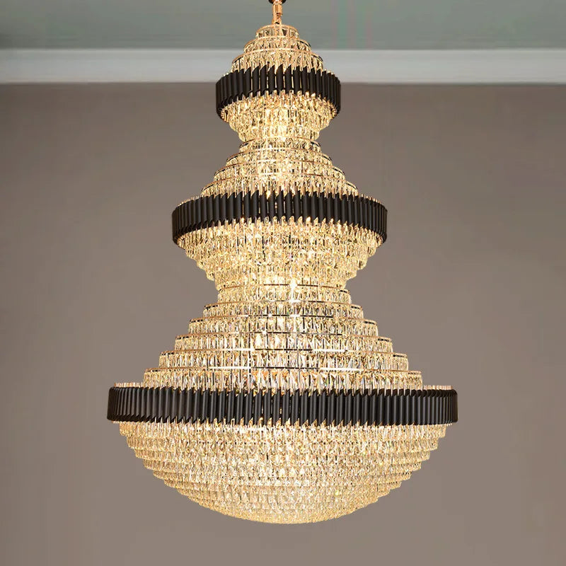 Top Luxury Crystal Stair Chandelier Lighting Villa Lobby Hotel Large Decoration Hanging Lamps Black Light Modern Led