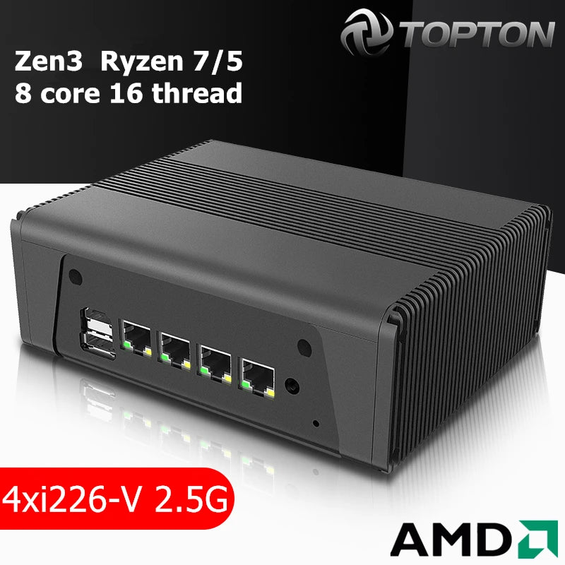 Topton AMD Mini PC Ryzen 7 5825U 5800U 4x Intel i226-V 2.5G Soft Router NAS Server Firewall Appliance  3*NVMe 2*SATA 3x4K UHD