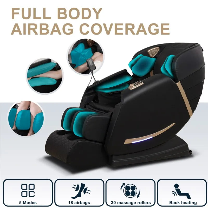 US Stock Full Body Massage Chair With Zero Gravity Recliner With Two Control Panel: Smart Large Screen & Rotary Switch