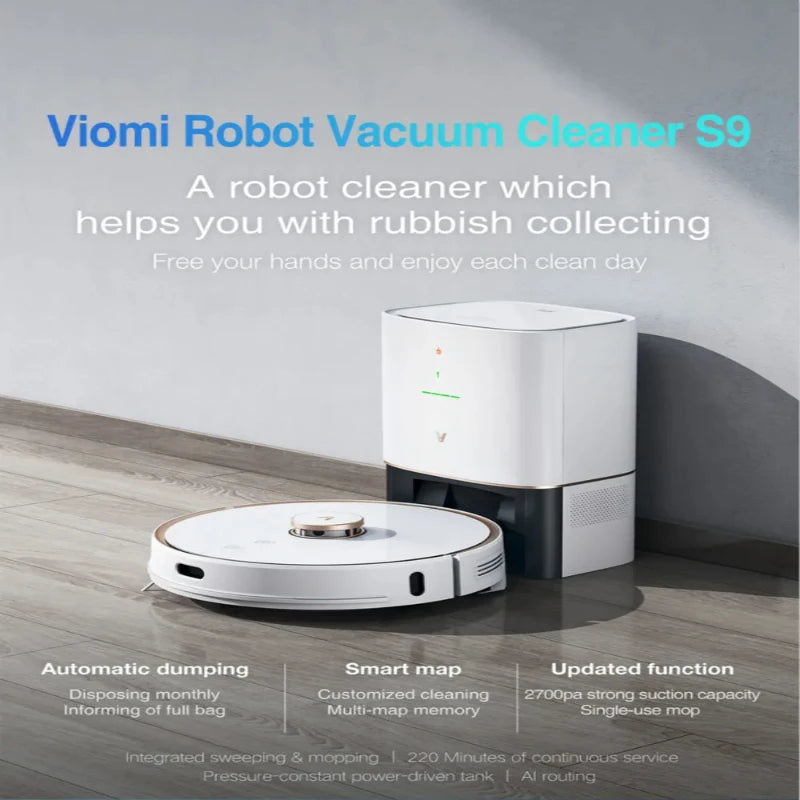 VIOMI S9 Robot Vacuum Cleaner With 950W Intelligent Auto Dust Collection, LED Display 2700Pa Floor Carpet Sweeping and Mopping