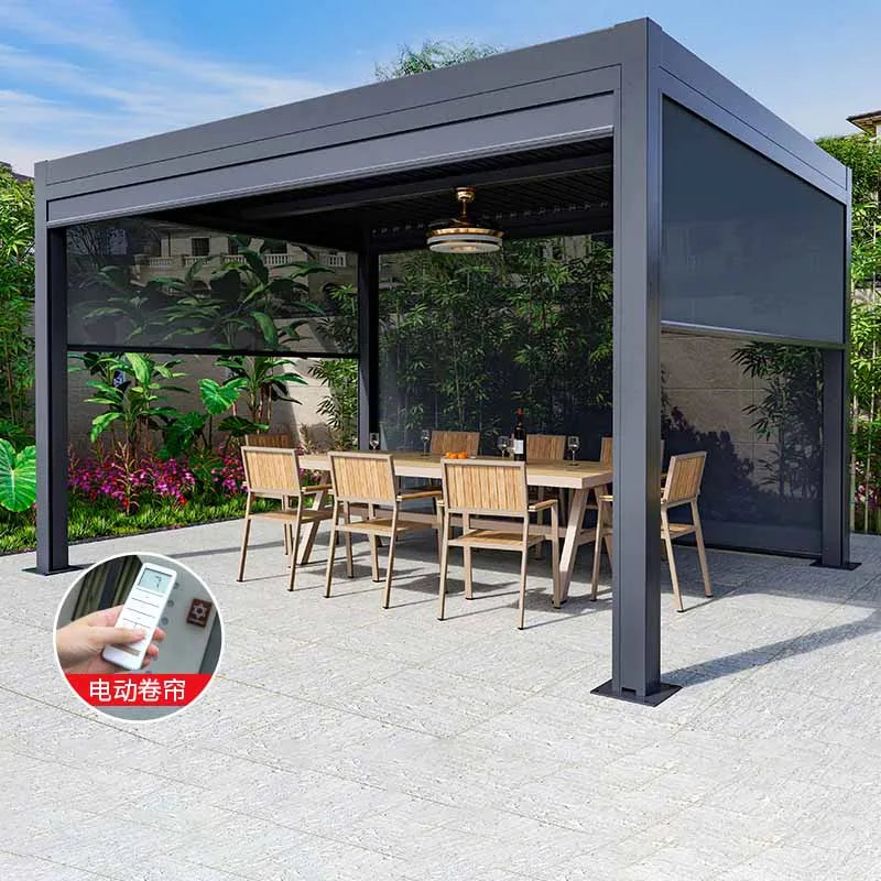 Villa Garden Outdoor Aluminum Alloy Chinese Outdoor Sunshade Canopy Louver Flipped Electric Cooling Pavilion Aluminum Alloy Chin