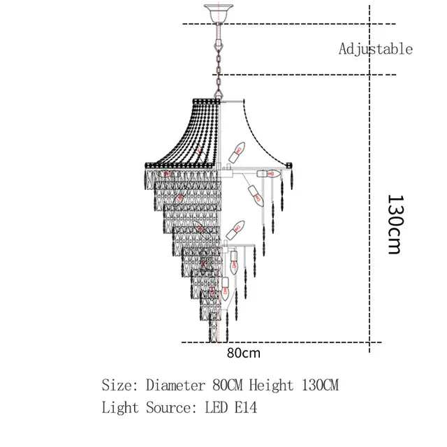 Villa hollow duplex building chandelier crystal hall spiral staircase post-modern living room hotel lobby light luxury lamp