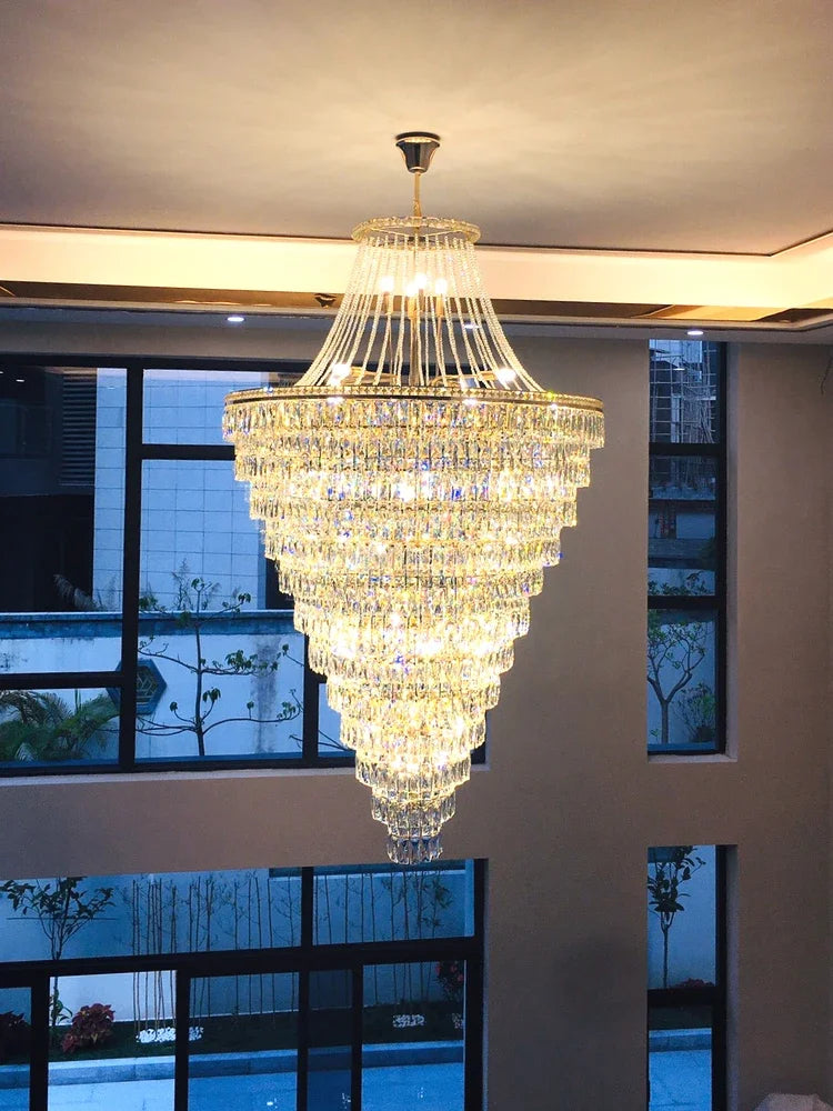 Villa hollow duplex building chandelier crystal hall spiral staircase post-modern living room hotel lobby light luxury lamp