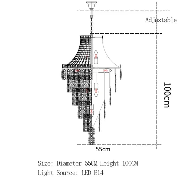 Villa hollow duplex building chandelier crystal hall spiral staircase post-modern living room hotel lobby light luxury lamp