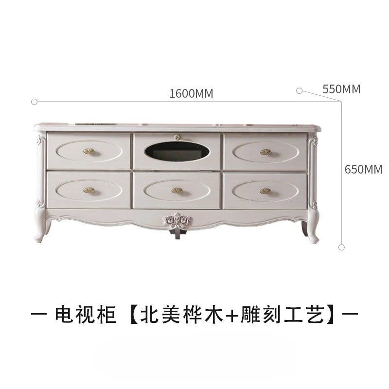 Villa solid wood TV cabinet, European style modern living room decoration, storage floor cabinet