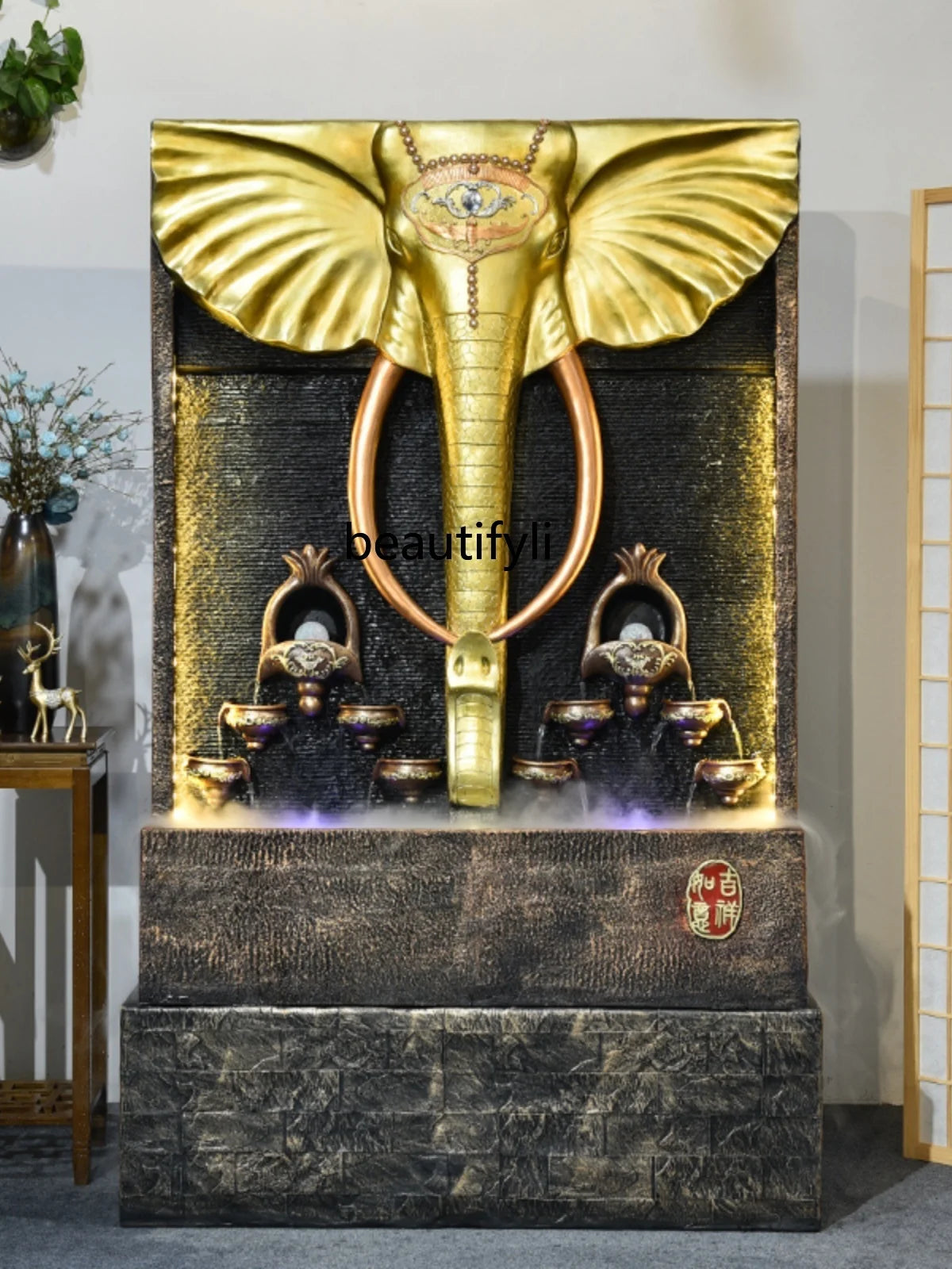 Water Fountain Elephant Floor Ornaments Water Curtain Wall Office Lucky Villa Entrance Hotel Club Opening Gift home accessories