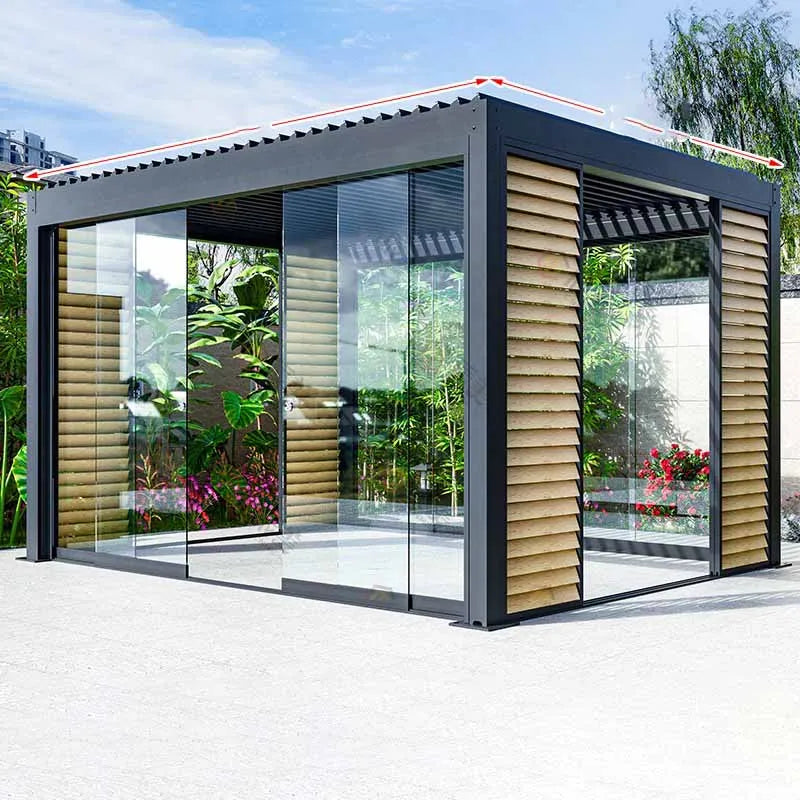 Windproof glass door, aluminum alloy louver pavilion, outdoor courtyard sunshade, garden, outdoor sunlight room