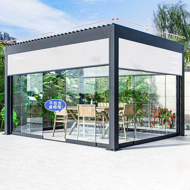 Windproof glass door, aluminum alloy louver pavilion, outdoor courtyard sunshade, garden, outdoor sunlight room