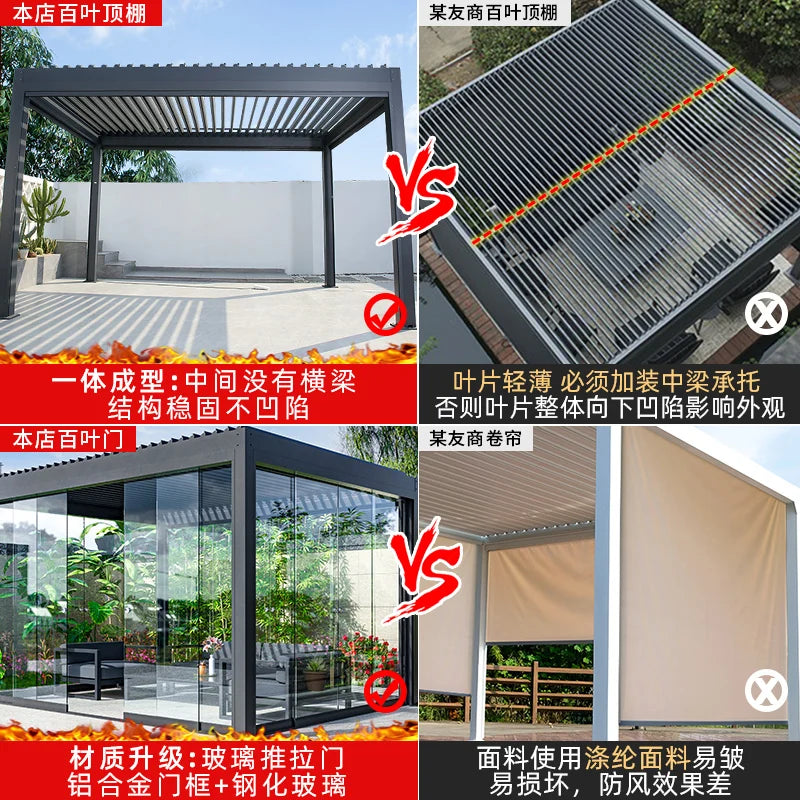 Windproof glass door, aluminum alloy louver pavilion, outdoor courtyard sunshade, garden, outdoor sunlight room