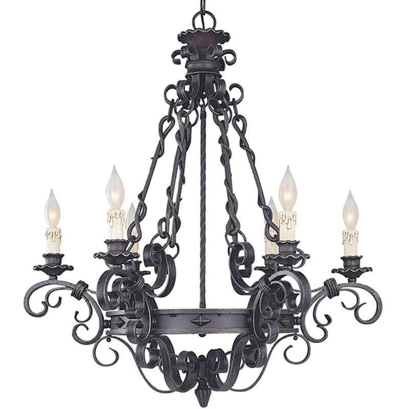 Wrought Iron Art Retro Candle Chandeliers Atmosphere Villa Staircase Household Noble Pendant Lamps Ceiling Hanging Lighting