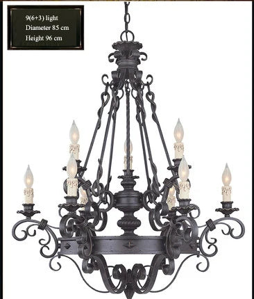 Wrought Iron Art Retro Candle Chandeliers Atmosphere Villa Staircase Household Noble Pendant Lamps Ceiling Hanging Lighting