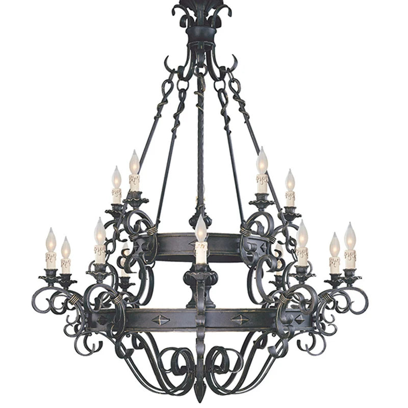 Wrought Iron Art Retro Candle Chandeliers Atmosphere Villa Staircase Household Noble Pendant Lamps Ceiling Hanging Lighting