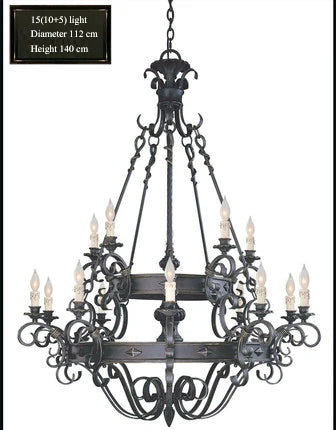 Wrought Iron Art Retro Candle Chandeliers Atmosphere Villa Staircase Household Noble Pendant Lamps Ceiling Hanging Lighting