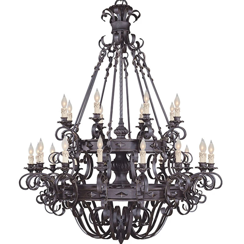 Wrought Iron Art Retro Candle Chandeliers Atmosphere Villa Staircase Household Noble Pendant Lamps Ceiling Hanging Lighting