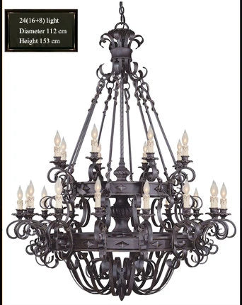 Wrought Iron Art Retro Candle Chandeliers Atmosphere Villa Staircase Household Noble Pendant Lamps Ceiling Hanging Lighting