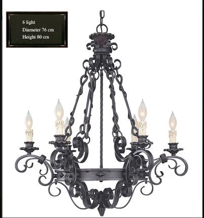 Wrought Iron Art Retro Candle Chandeliers Atmosphere Villa Staircase Household Noble Pendant Lamps Ceiling Hanging Lighting