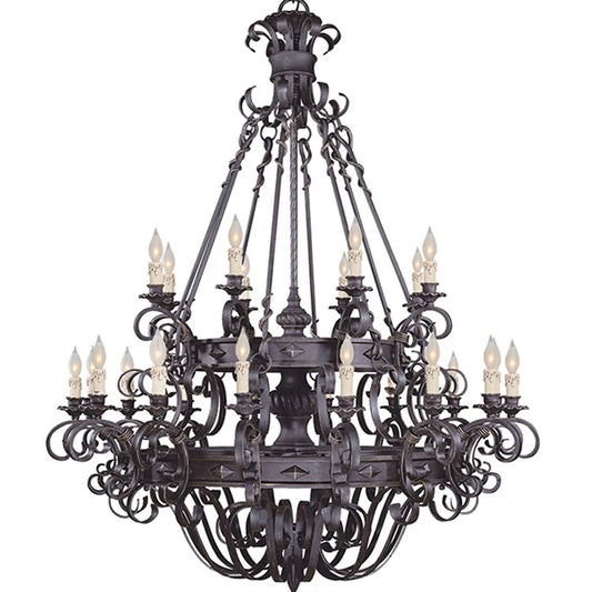 Wrought Iron Large Chandeliers Sturdy Auditorium Villa Staircase Household Lamp Ceiling Chandelier Lighting Loft Retro Candle