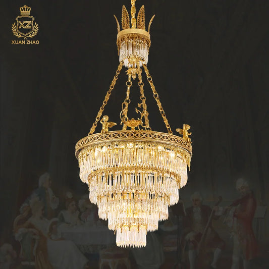 XUANZHAO European Full Copper Chandelier Lights French Luxury Living Room Bedroom Dining Room Lamp Villa Crystal Lamp