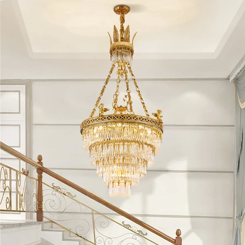 XUANZHAO European Full Copper Chandelier Lights French Luxury Living Room Bedroom Dining Room Lamp Villa Crystal Lamp