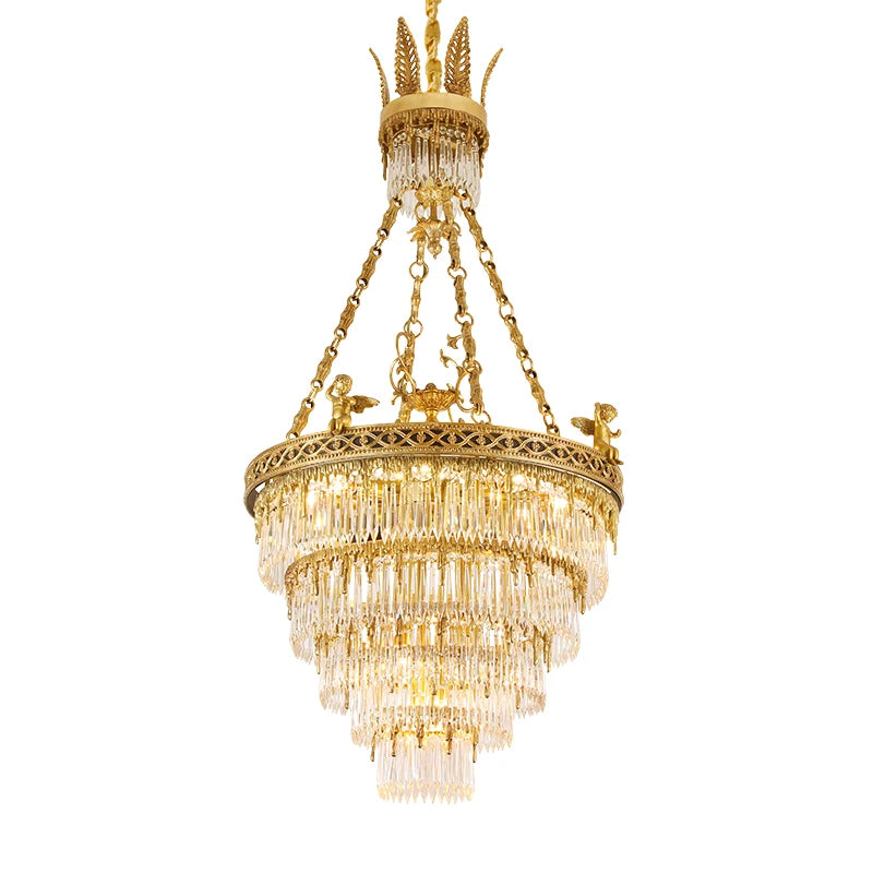 XUANZHAO European Full Copper Chandelier Lights French Luxury Living Room Bedroom Dining Room Lamp Villa Crystal Lamp