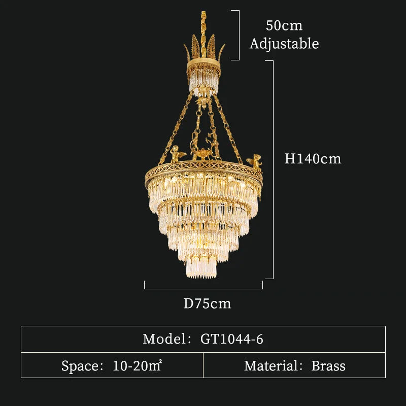 XUANZHAO European Full Copper Chandelier Lights French Luxury Living Room Bedroom Dining Room Lamp Villa Crystal Lamp