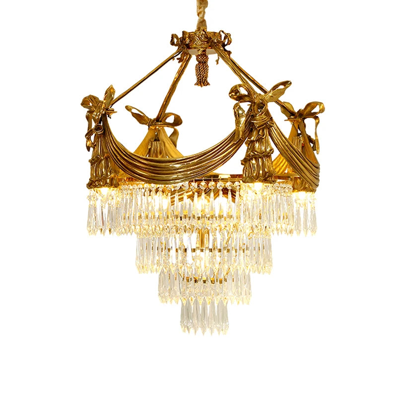 XUANZHAO French All Copper Crystal Light Luxury Villa Hotel Duplex Building Living Room Dining Room Study Chandelier