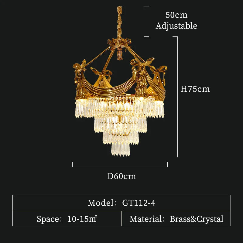 XUANZHAO French All Copper Crystal Light Luxury Villa Hotel Duplex Building Living Room Dining Room Study Chandelier