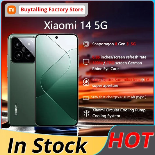 Xiaomi 14 5G Mobile Phone   6.73inch Snapdragon 8 Gen 3  50MP Leica Camera 120HZ OLED Screen 90W Wired Second Charging