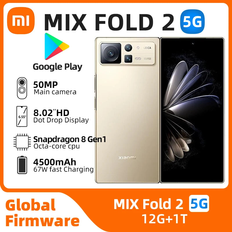 Xiaomi MIX FOLD 2 5g SmartPhone Snapdragon8+ Gen1 8.02" OLED 120hz Screen 50MP Leica Camera 4500mAh  Android Original Used Phone
