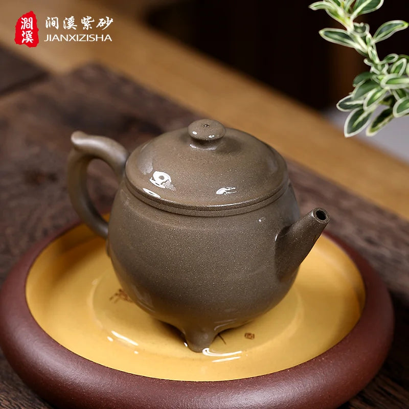 Xixi Yixing Teapot Teapot Famous Aid Wang Fengqin Three Feet Tripod Pot Raw Ore Sky Blue Mash Boutique Tea Set