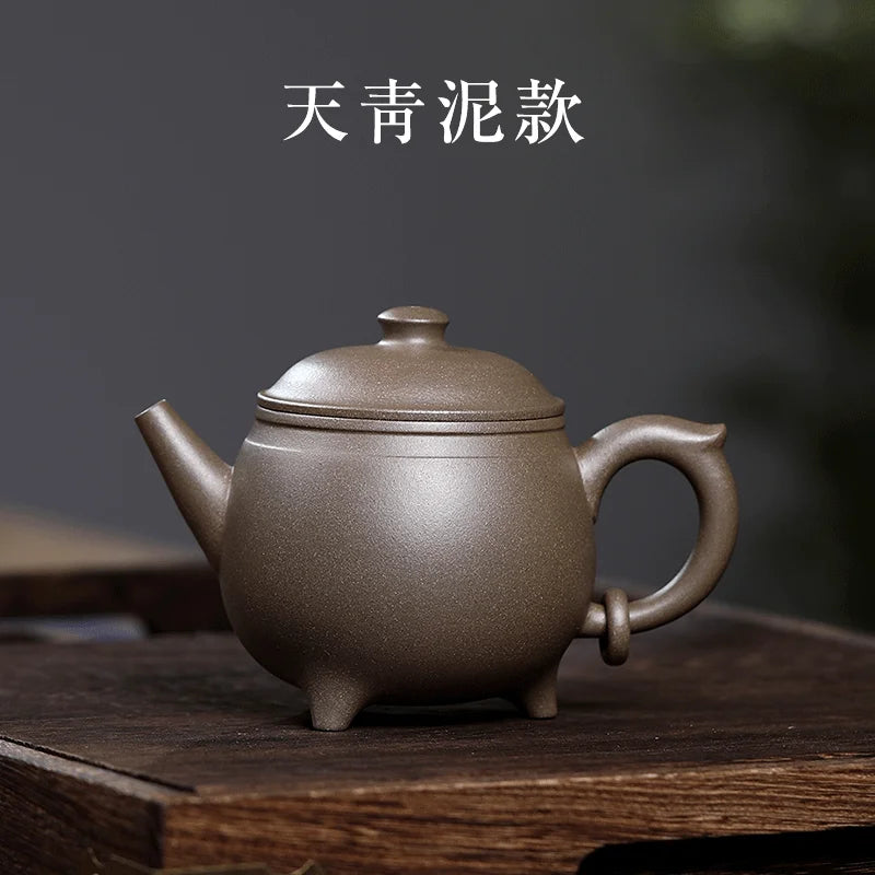 Xixi Yixing Teapot Teapot Famous Aid Wang Fengqin Three Feet Tripod Pot Raw Ore Sky Blue Mash Boutique Tea Set