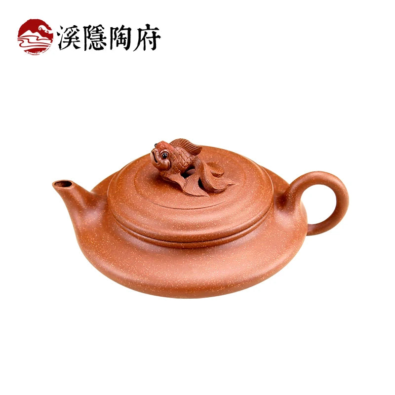 Xiyin Taofu Yixing Teapot Famous Handmade Golden Fish Pot Flat Oval Tea Pot Sketch Gongfu Teapot Tea Set