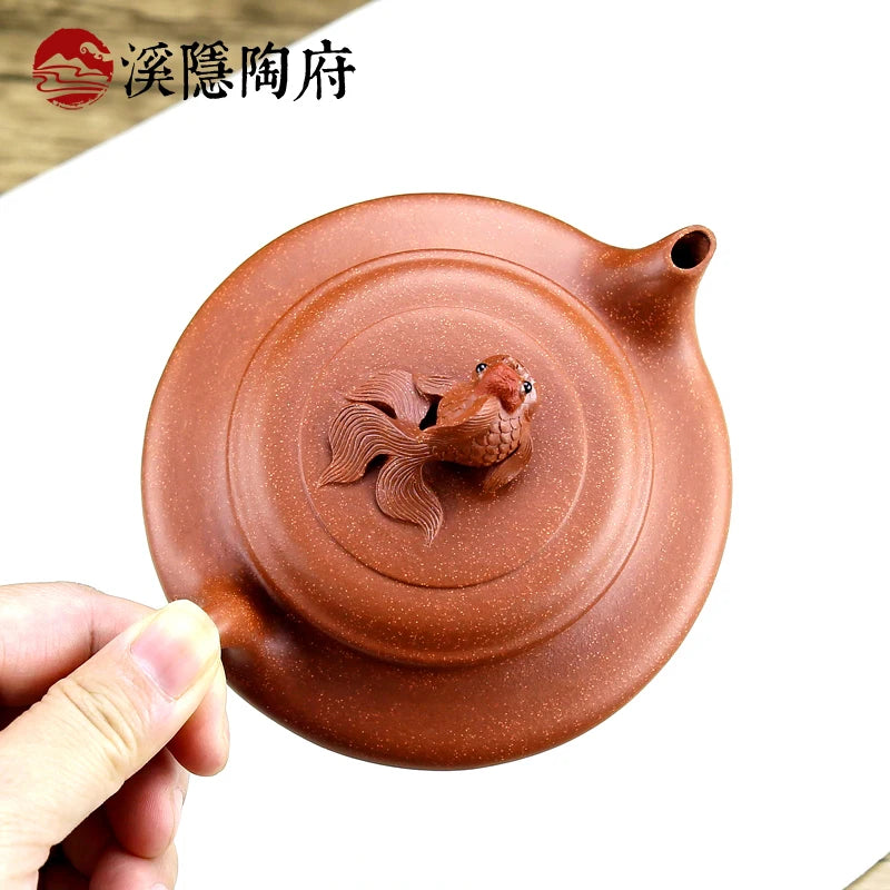 Xiyin Taofu Yixing Teapot Famous Handmade Golden Fish Pot Flat Oval Tea Pot Sketch Gongfu Teapot Tea Set