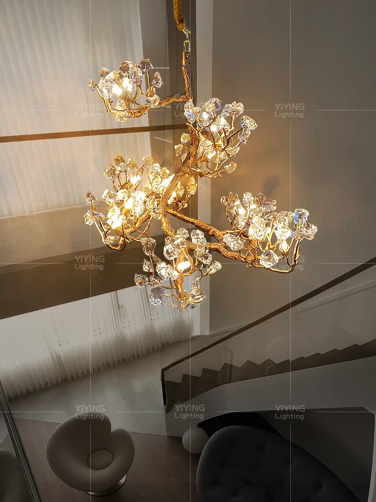 YIYINGART Postmodern living room chandelier villa crystal dining room lamp copper study tea room bar table flower chandelier