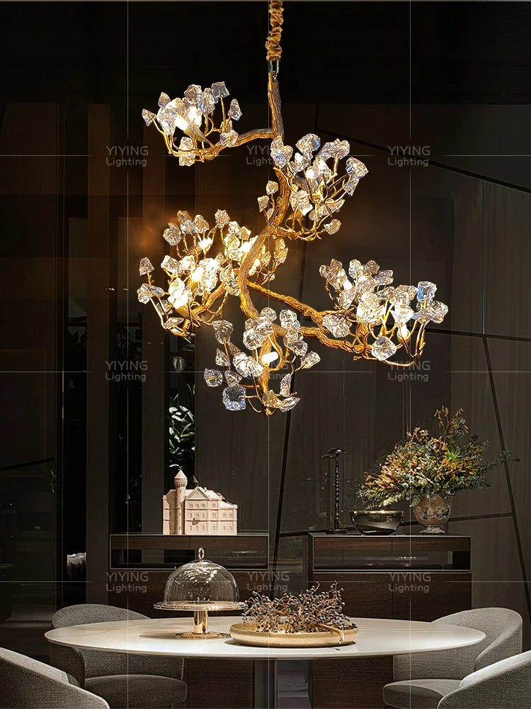 YIYINGART Postmodern living room chandelier villa crystal dining room lamp copper study tea room bar table flower chandelier