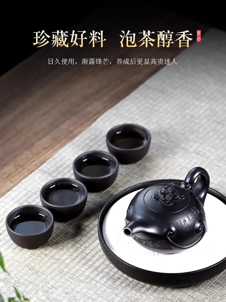 Yixing Clay Pure Handmade Original Mine Old Purple Mud Pot Large Capacity Dragon Rhyme Tea Set High End