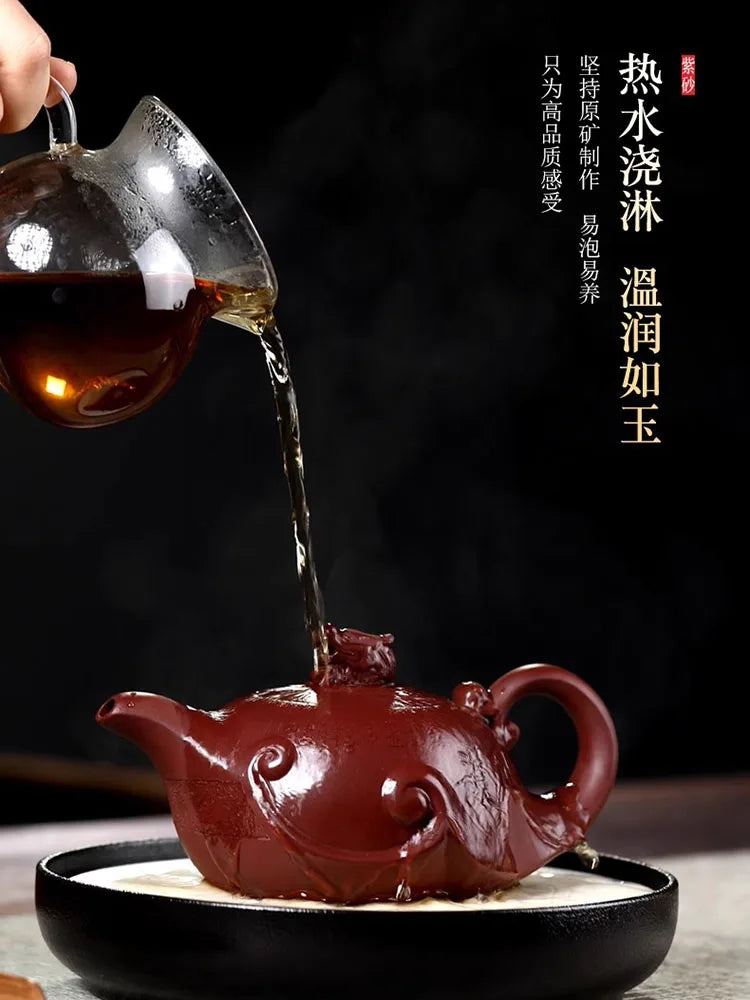 Yixing Clay Pure Handmade Original Mine Old Purple Mud Pot Large Capacity Dragon Rhyme Tea Set High End