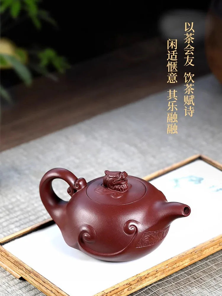 Yixing Clay Pure Handmade Original Mine Old Purple Mud Pot Large Capacity Dragon Rhyme Tea Set High End