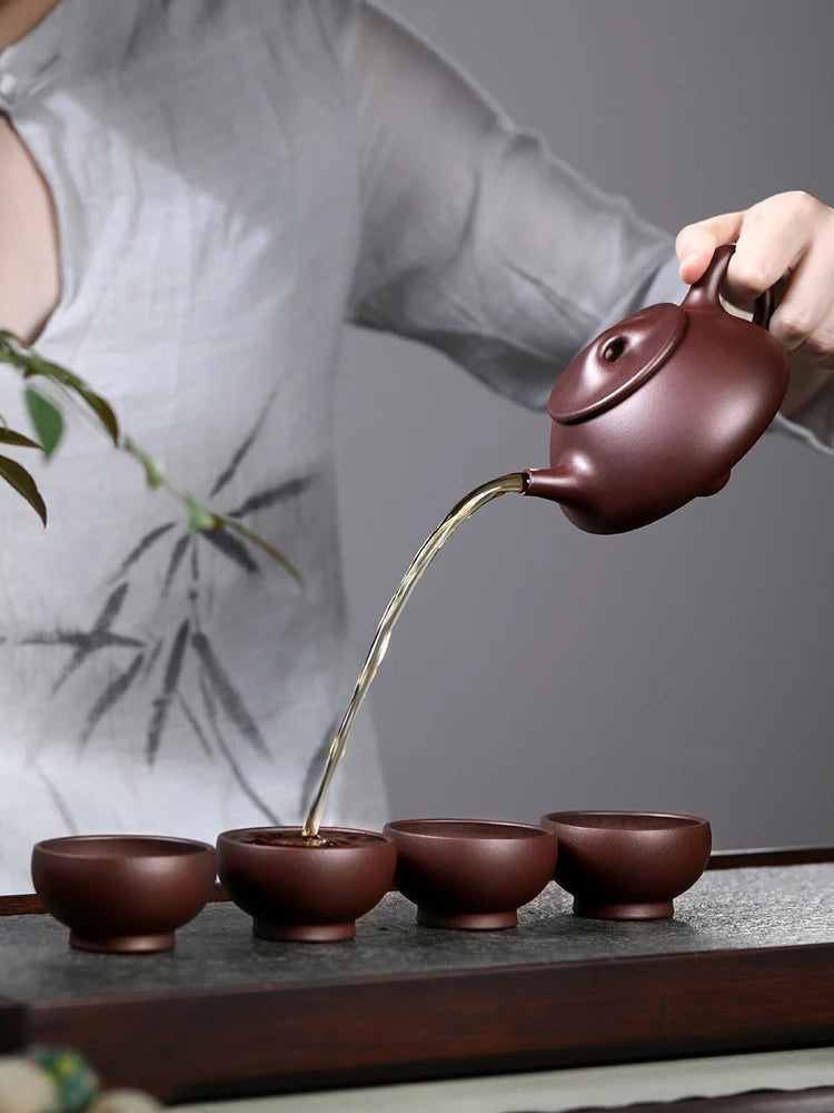 Yixing Jingzhou Stone Ladle Purple Sand Set, High End Household Boutique, Pure Handmade Health Tea Pot For Dad