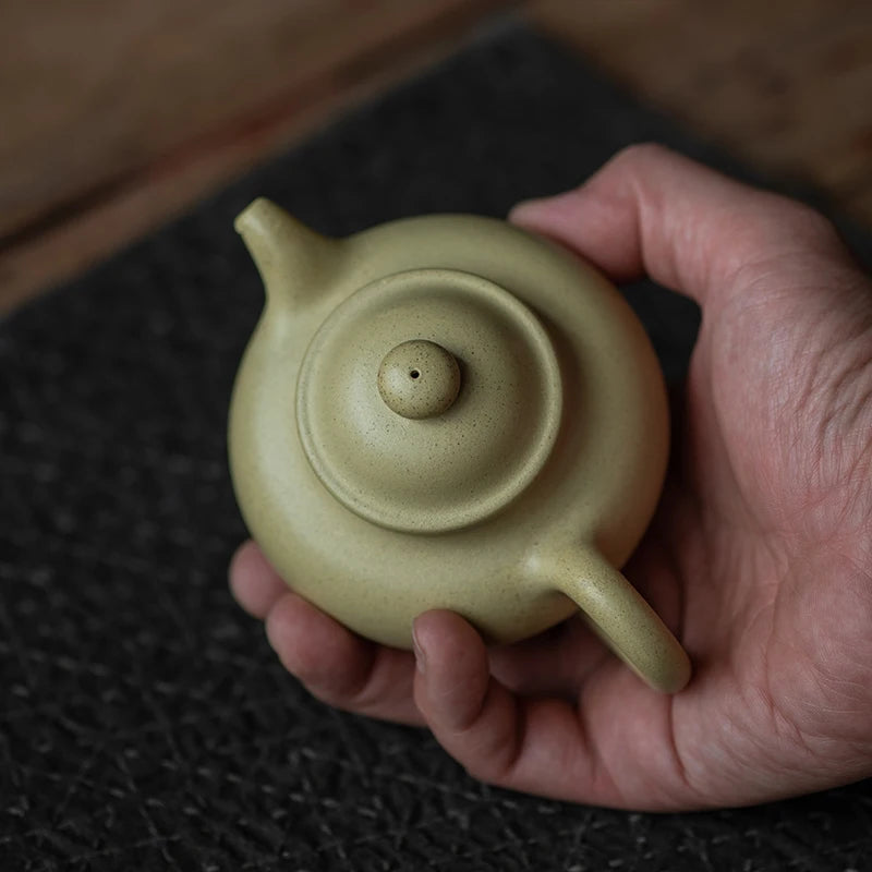 Yixing Purple Clay Pot Tea Set, Benshan Green Mud, Pure Handmade Lotus Seed Pot, Xu Yuefeng, Painting Stream Yuefeng