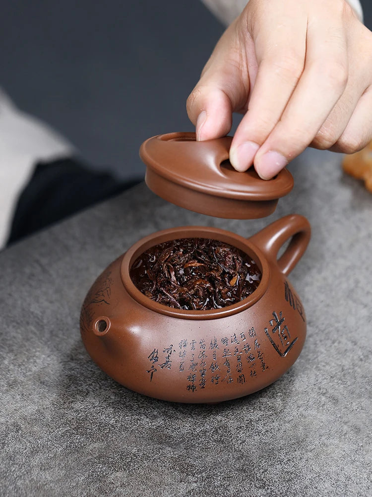 Yixing Purple Clay Pot With Pure Handcarved High Grade Tea Set, Original Mine, Mud, Fully Handmade Pot,