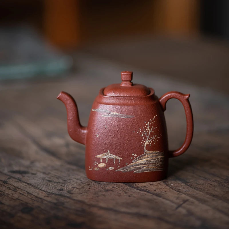 Yixing Purple Clay Teapot Tea Set Raw Ore Dahongpao Tea Cinnabar Sand Chinese Handmade Copy Old Pot Ancient Pot Clay Painting