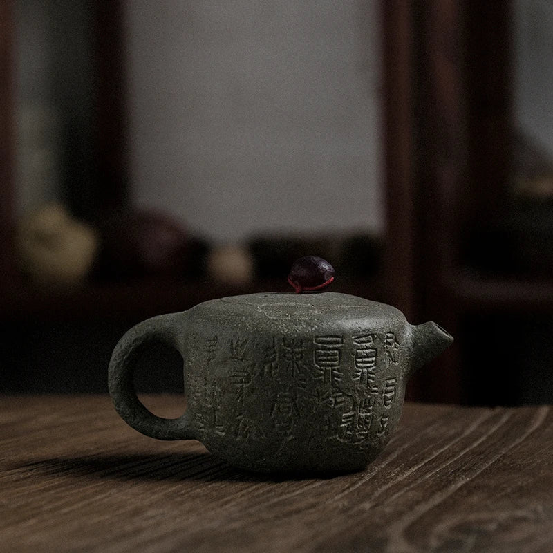 Yixing Purple Sand Teapot Bionic Device Handmade Single Teapot Green Section Stone Drum Pot Household Kombucha Teapot Purple San