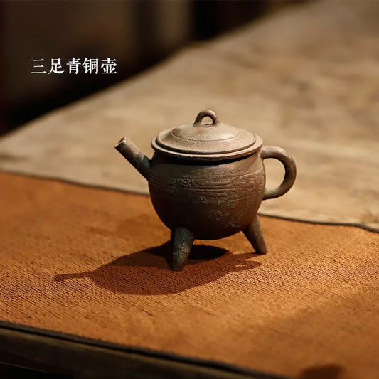 Yixing Purple Sand Teapot Handmade Bronze Tripod Pot Household Kombucha Teapot Purple Sand Little Teapot Tea Set