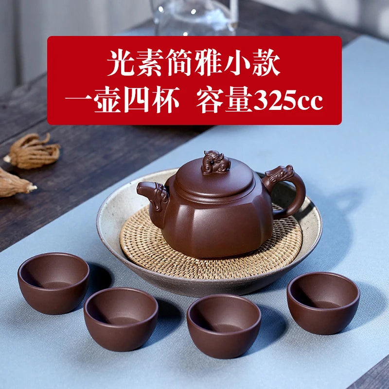 Yixing Sifang Pot Pure Handmade Large Capacity Raw Mine Old Purple Clay Tea Set High End Gift